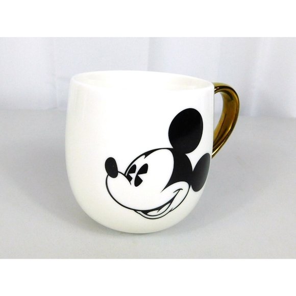 Disney Mickey Mouse Face Coffee Mug Cup White w/Gold Handle Porcelain - Picture 2 of 9